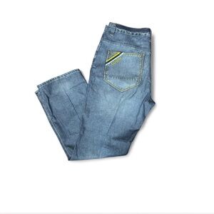 Coogi Mens 40x35 Jeans Straight Fit Blue Denim Yellow Stitch Embroidered Logo